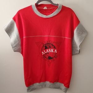Vintage Alaska Short Sleeve Sweatshirt Size Large Retro Tourism 80s 90s Red Gray